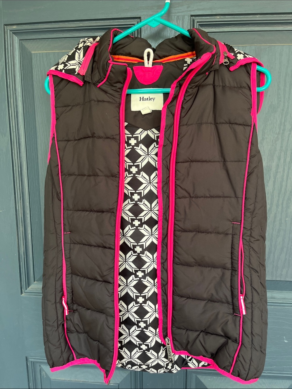 Hatley Black Quilted Vest with Hot Pink Trim
